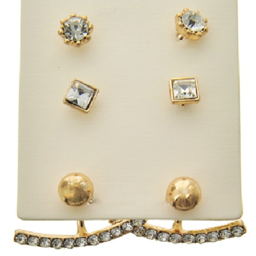 🆕🌸 3 PAIRS GOLD / STONE EARRING SET - Picture 1 of 5